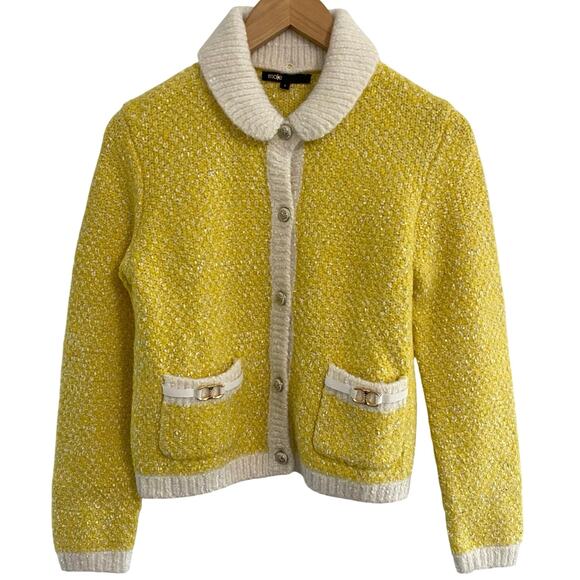 Maje Womens Fancy Boucle Knit Cardigan Sweater Size Small Business Career Preppy - Picture 1 of 10